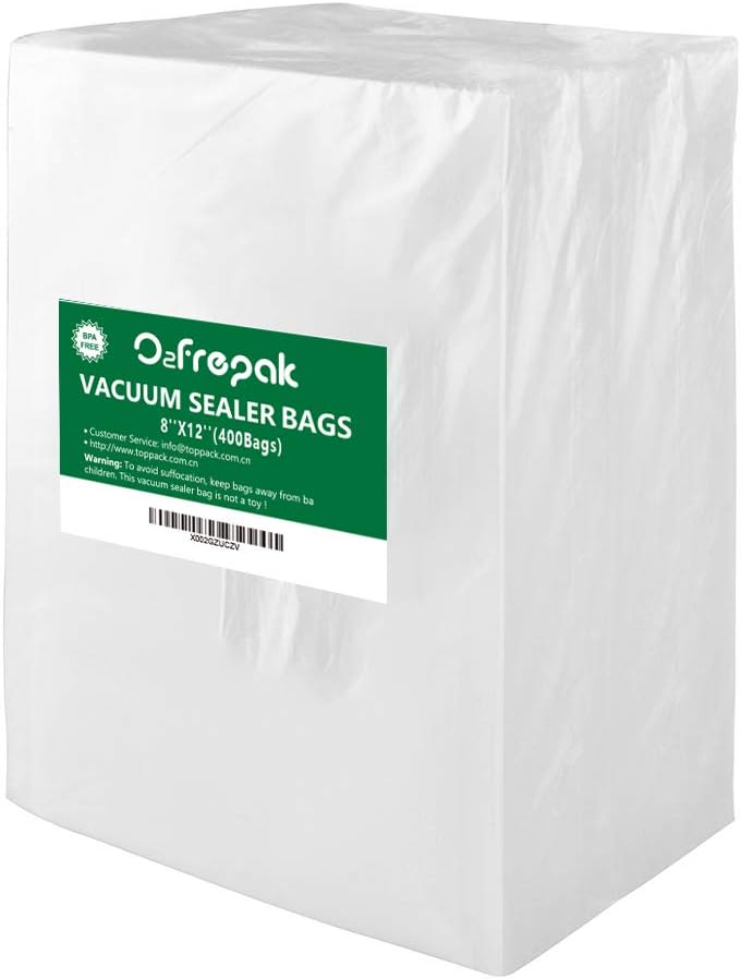 O2frepak 400 Quart Size 8" x 12" Vacuum Sealer Bags with BPA Free and Puncture Prevention,Vacuum Seal Freezer Bags,Great for Sous Vide Vaccume Sealer PreCut Bags - Image 1